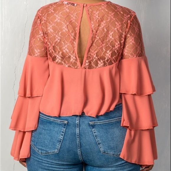 LAYERED RUFFLE LACE CROP TOP ROSE - Picture 2 of 7